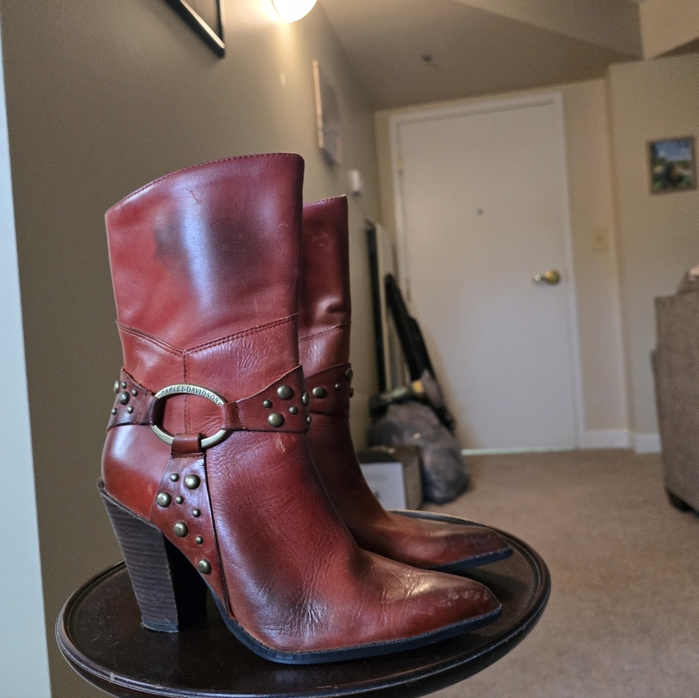 Vintage Burnt Red Harley Davidson Western Boots